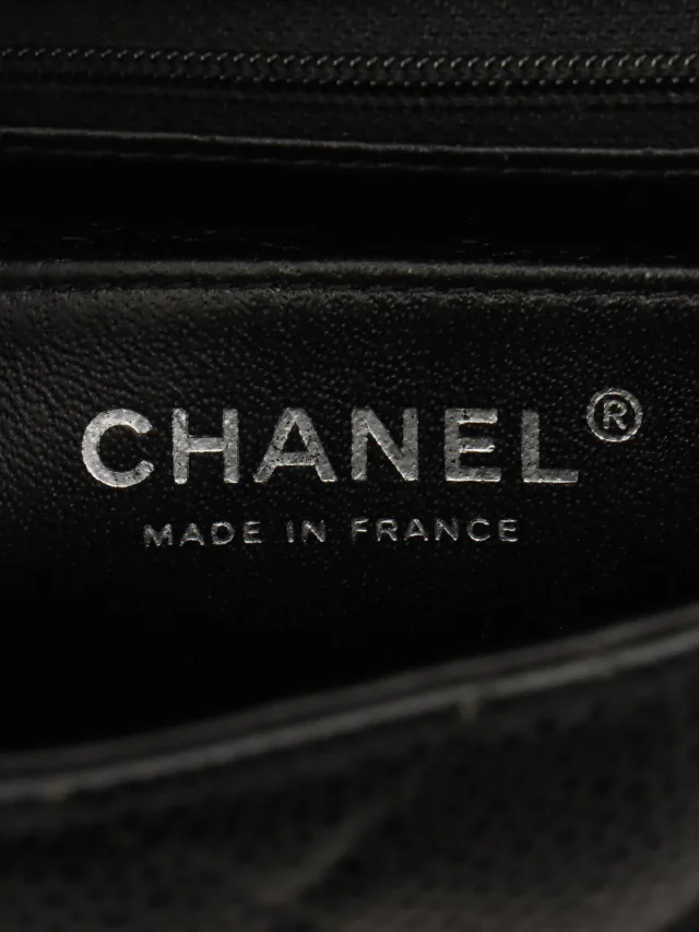 Chanel Circa 2005 Caviar Skin Classic Flap Chain Bag Mini Black in Black Caviar leather from VINTAGE QOO TOKYO, photo 6 of 14