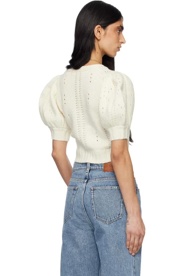 Chloé White Puff-Sleeve Wool & Cashmere Knit Cardigan, photo 3 of 4 from SSENSE