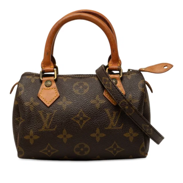 Brown Louis Vuitton Monogram Mini Speedy HL Satchel in Brown Coated canvas from Designer Revival