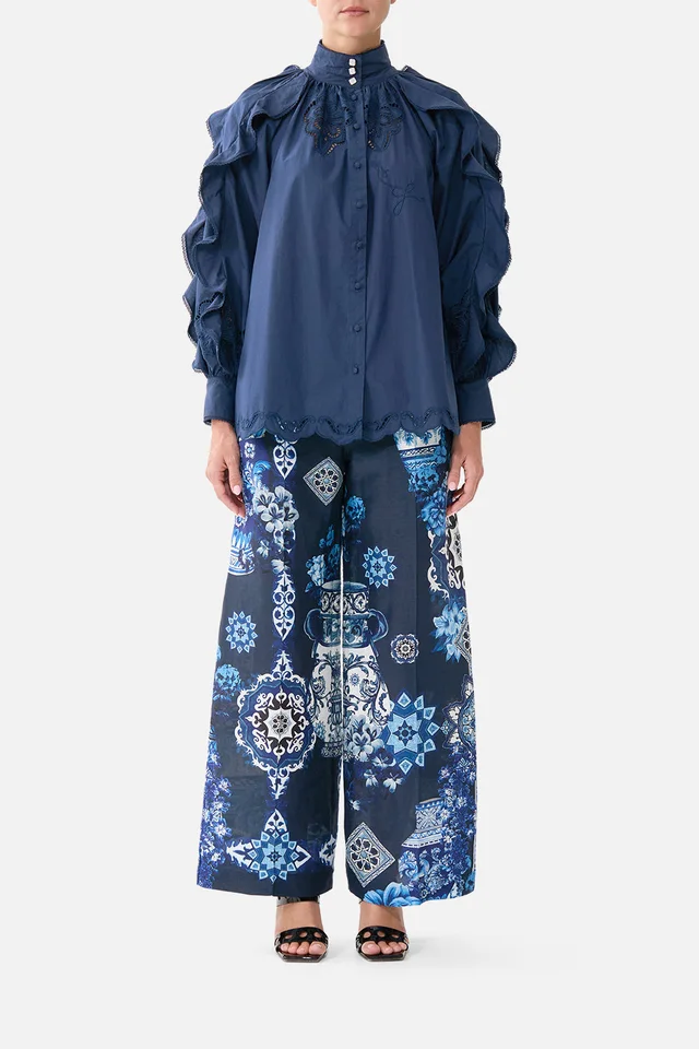 Camilla eBoutique RELAXED BLOUSE WITH FRILL SLEEVE DETAIL - NAVY A TILED WONDERLAND from CAMILLA, photo 1 of 1