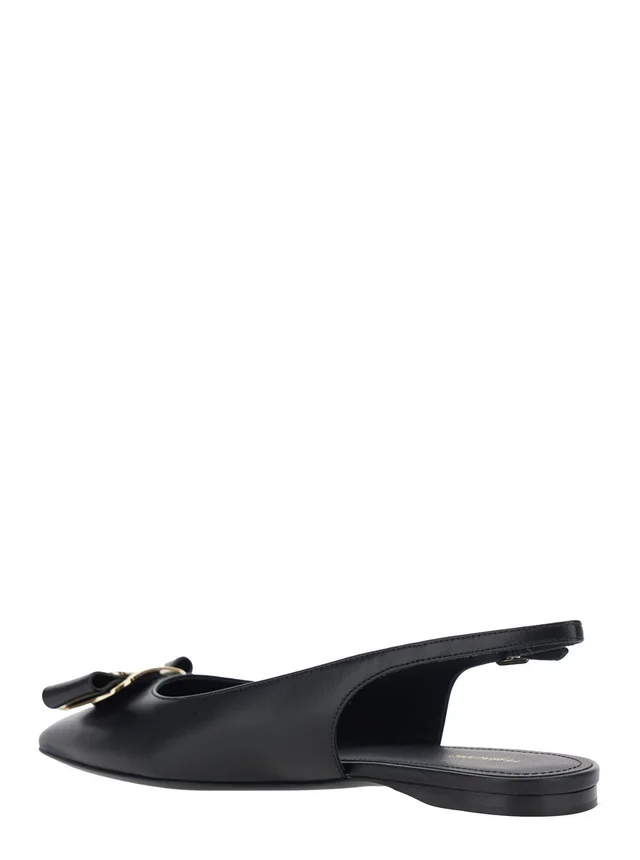 FERRAGAMO 'Zelmi' Black Slingback Ballet Shoes with Logo Plate on the Front in Leather Woman in Black 100% Lamb, photo 6 of 8 from Gaudenzi Boutique