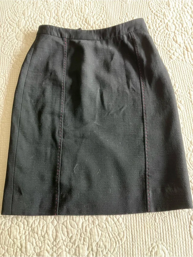 Vtg Euc Balmain Black Wool Pencil Skirt With Red Stitching in black|red Wool from Poshmark