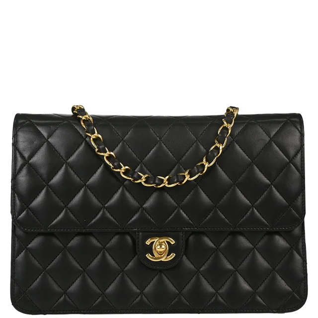 Chanel 2006-2008 Black Lambskin Turnlock Medium Half Flap Shoulder Bag in Black Lambskin from AMORE Vintage Tokyo