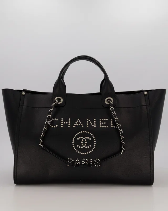 Chanel Black Medium Deauville Tote Bag in Black Caviar leather from Sellier
