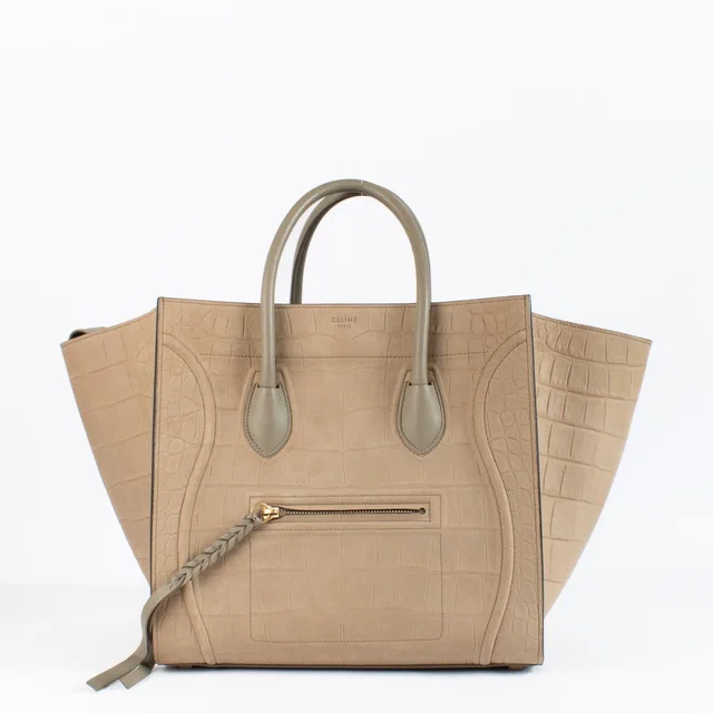 Celine Beige Crocodile Embossed Medium Luggage Phantom Bag in Beige Crocodile from Labellov