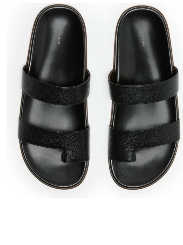 The Row Dual-Strap Leather Slide Sandals in black Leather from Poshmark