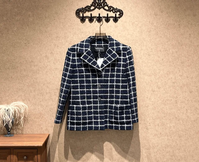Chanel 24P Blue Check Tweed Midi Coat / Size 38 / Brand New / 43234 in Blue Tweed from Luxury Promise