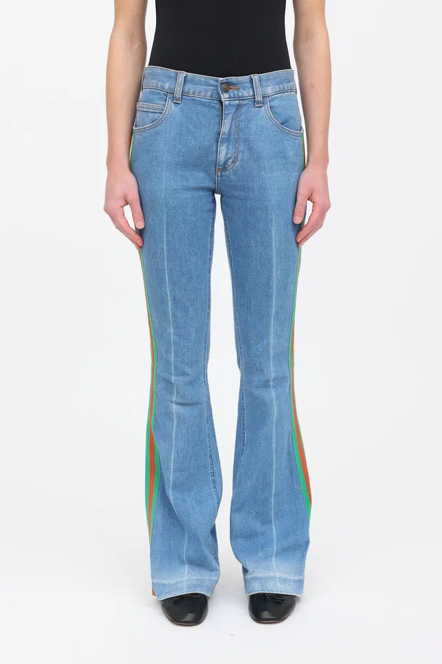 Gucci 2018 Web Flare Denim Jeans in Denim from VSP Consignment