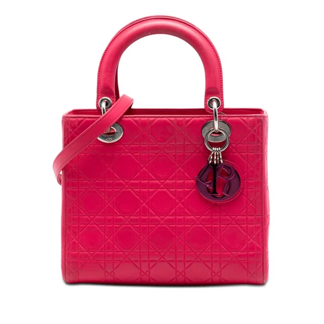 Pink Dior Medium Ultra Matte Calfskin Cannage Embossed Lady Dior Satchel in Pink Calfskin from Designer Revival