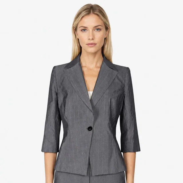 Jeanne Lanvin Silk Cotton Gray Pinstripe One Button Blazer 42 Vintage in white|gray Silk from Poshmark