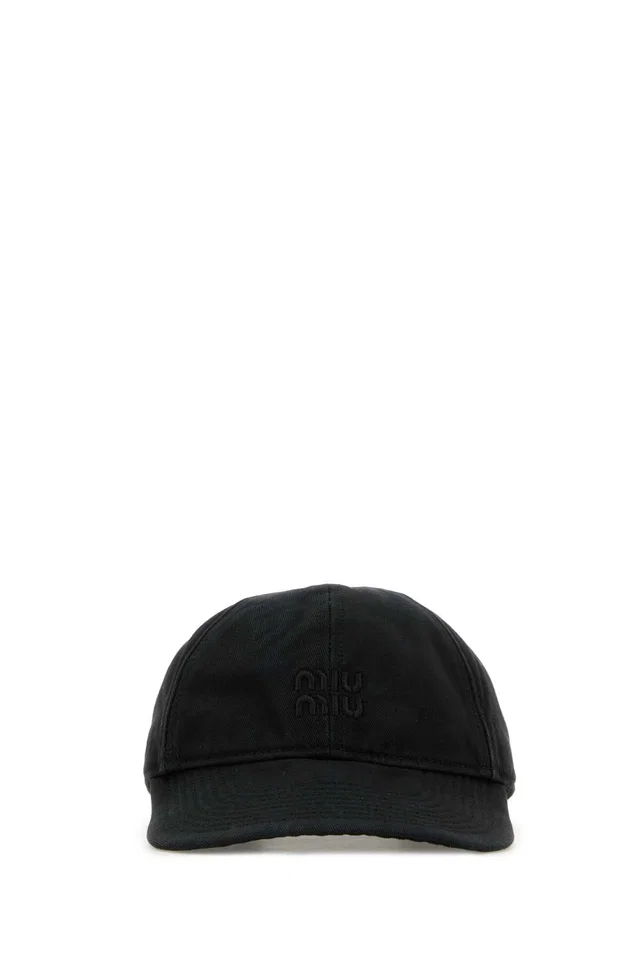 Miu Miu Hat Slate Cotton Baseball Cap — Black Exterior: Caps in Black from HEWI