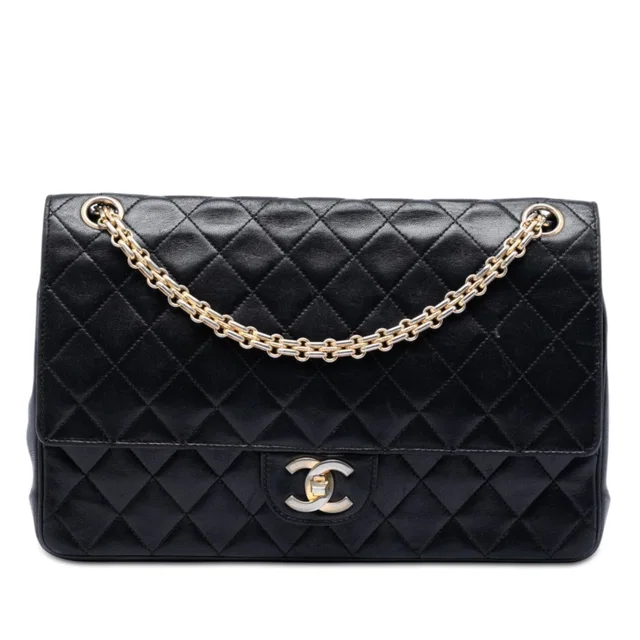 Black Chanel Medium CC Quilted Lambskin Bijoux Chain Double Flap Shoulder Bag in Black Lambskin from Designer Revival