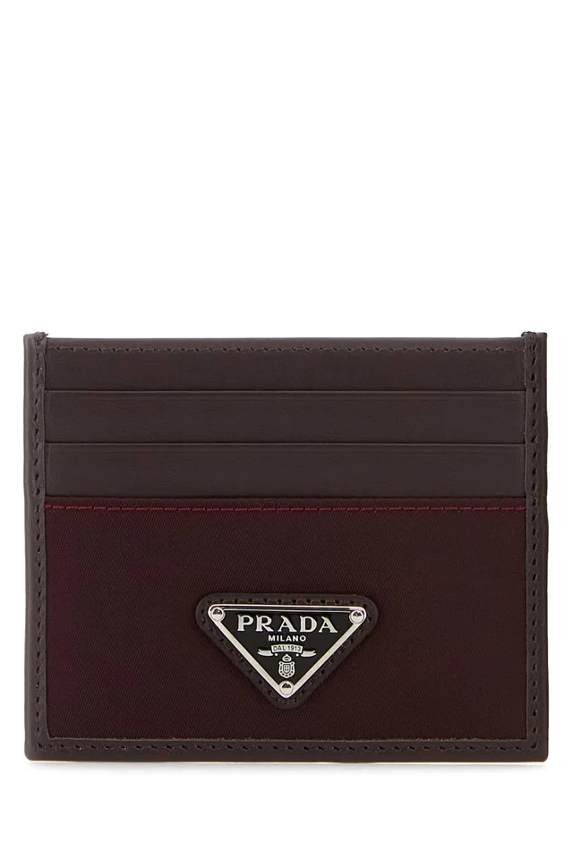 Prada Logo-Stamped Calf Leather Card Case — Burgundy Wallet in Burgundy Calfskin from HEWI