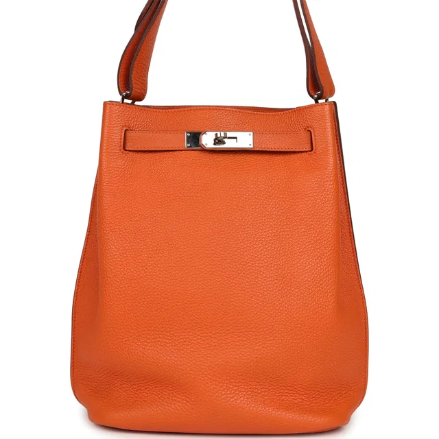 Hermès So Kelly 22 Orange Togo Palladium Hardware in Orange Togo leather from Madison Avenue Couture