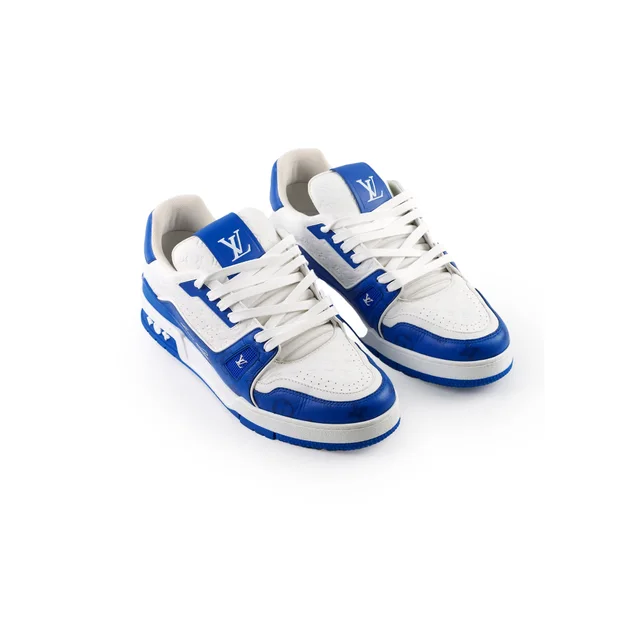 Louis Vuitton Men's 54' Trainers White/Blue Size UK Size 8.5 in White Leather from The Purse Affair