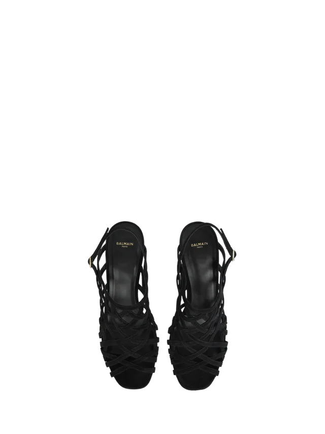Balmain Wedge Cage sandals in suede, photo 3 of 7 from SENSER