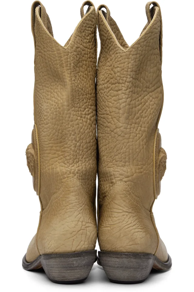 Versace Beige Houston Leather Texan Boots, photo 2 of 5 from SSENSE