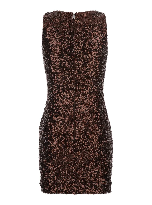 Rotate Dress with U-Neck and All-Over Applied Sequins in Brown for Women in Brown, photo 3 of 6 from Gaudenzi Boutique