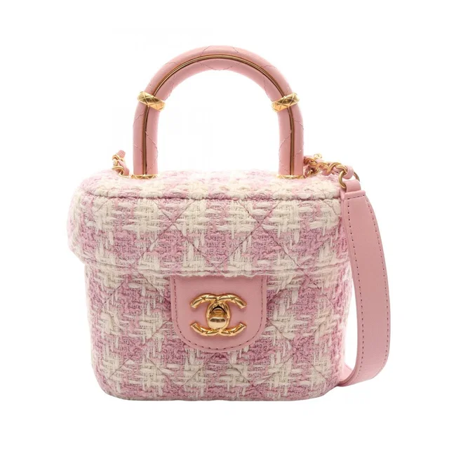 Chanel Shoulder Bag Quilted Vanity 2-Way Pink White Fabric Leather Small Chain in White Leather from The Reluxe