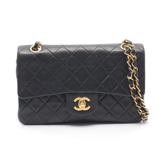 Chanel Shoulder Bag Quilted Double Flap Black Lambskin Chain in Black Lambskin from The Reluxe
