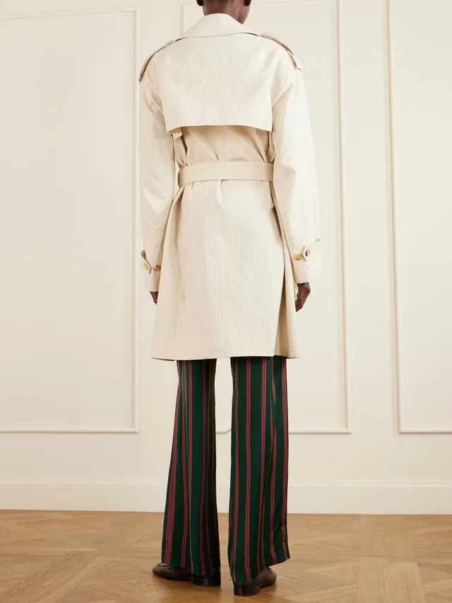 DRIES VAN NOTEN Double-breasted belted striped cotton-blend trench coat in ivory 74% Cotton 26% Paper Yarn, photo 4 of 5 from NET-A-PORTER (Canada)