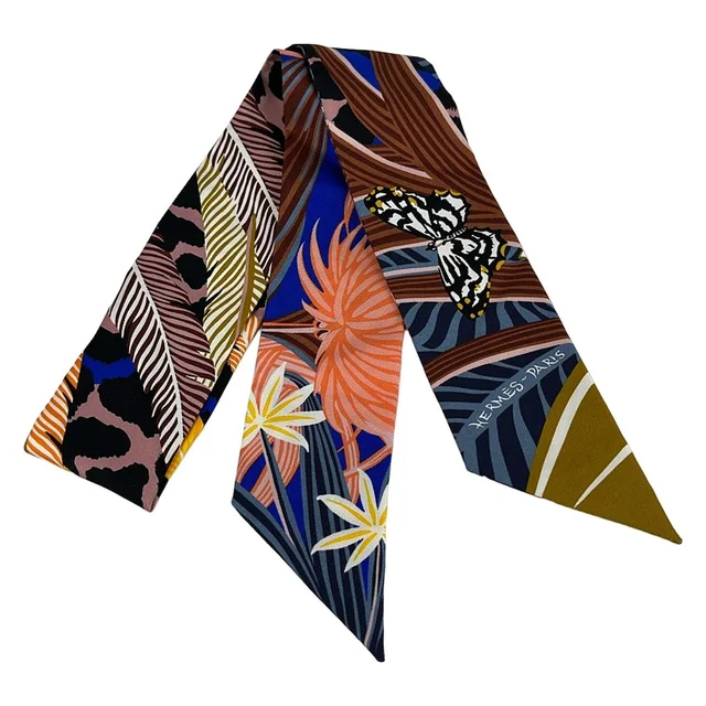 Hermès Scarf Twilly Blue Multi Jaguar Quetzal Butterfly in Blue from The Reluxe