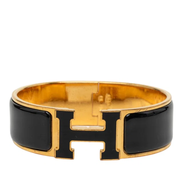 Black Hermès Wide Enamel Clic Clac H Bracelet PM in Black from Designer Revival