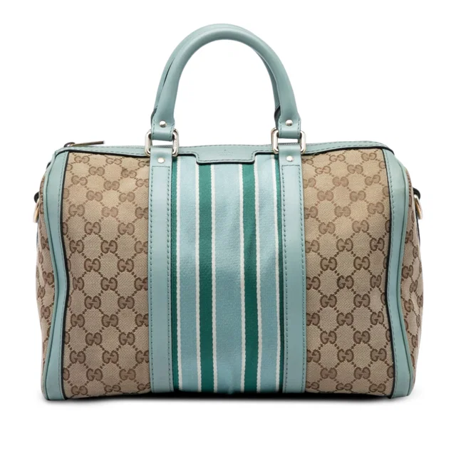Beige Gucci Medium GG Canvas Web Joy Boston Bag Satchel in Beige Canvas from Designer Revival