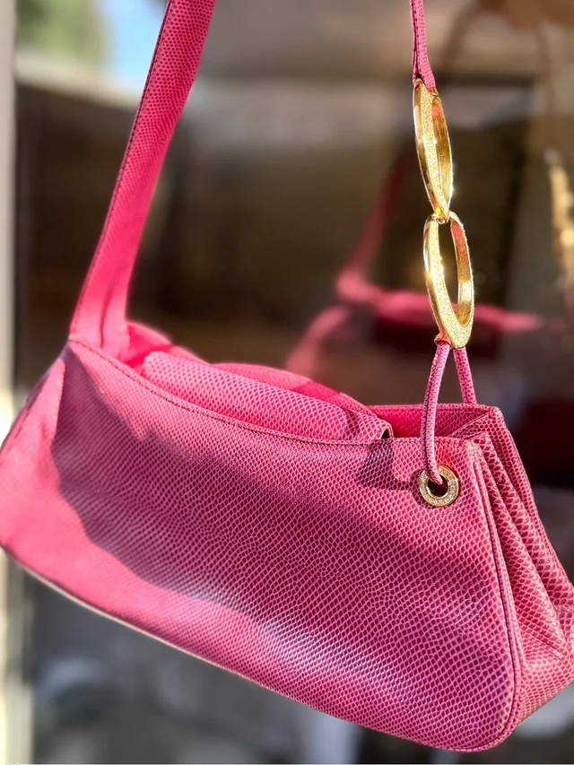 Judith Leiber Vintage Pink Lizard Baguette Should Bag With Crystal Hardware in pink|gold Lizard from Poshmark
