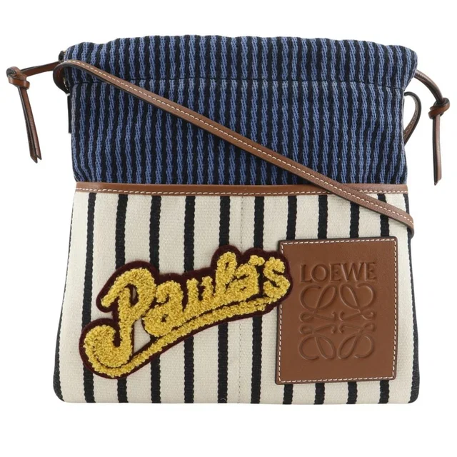 Loewe Paula Ibiza Stripe Canvas Blue White Shoulder Bag in White Canvas from The Reluxe