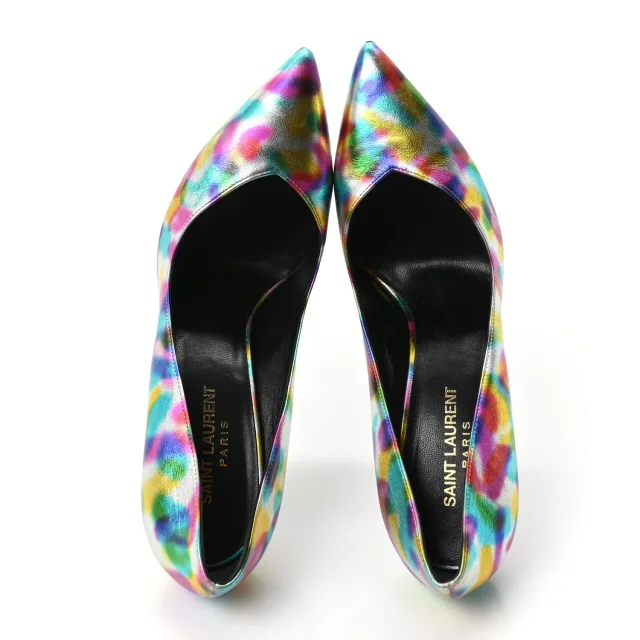 Saint Laurent Metallic Calfskin Pumps 38 Silver Multicolor in Silver Calfskin from FASHIONPHILE, photo 2 of 9