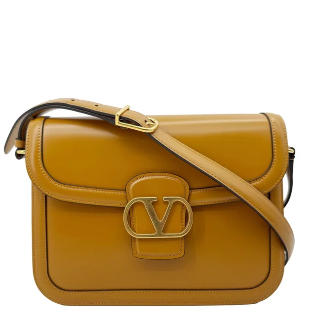 Valentino Garavani 9to5 Leather Shoulder Bag Dark Mustard in Yellow Leather from Dallas Designer Handbags
