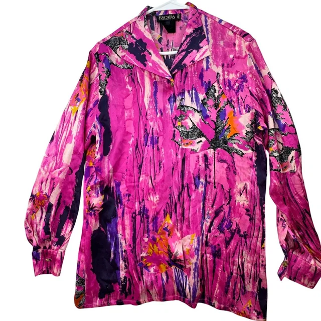 Escada Margaretha Ley 100% Silk Blouse Women 36 / Us 6 Pink Abstract Button 80s in pink|purple Silk from Poshmark