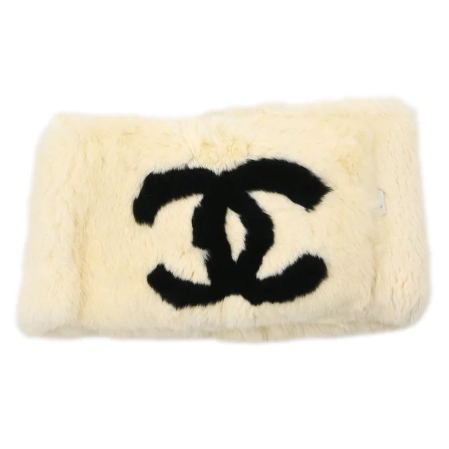 Chanel Lapin Fur Scarf Ivory Small Good in White from AMORE Vintage Tokyo