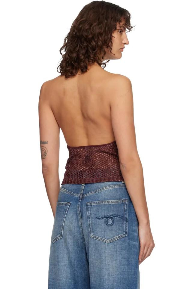 AMIRI Burgundy Floral Crochet Open Back Tank Top, photo 3 of 4 from SSENSE