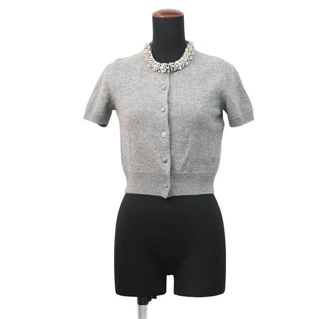Celine Rhinestone Cardigan Size XS Gray Cashmere Rhinestone in Grey Cashmere from GALLERY RARE
