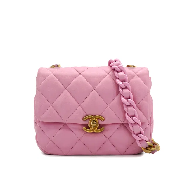 Chanel Matelasse Chain Shoulder Bag Pink Lamb Skin Gold Hardware in Pink Leather from Luxury Promise