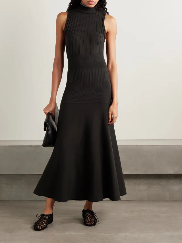 PROENZA SCHOULER WHITE LABEL Ezme paneled knitted midi dress in Brown, photo 2 of 2 from NET-A-PORTER (Canada)