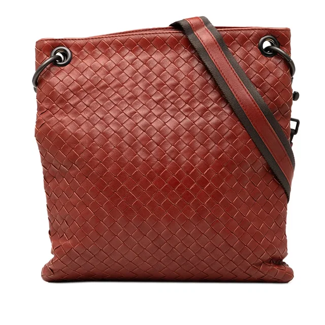 Brown Bottega Veneta Leather Intrecciato Crossbody in Brown Woven leather from Designer Revival