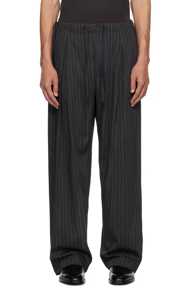 WOOYOUNGMI Gray Striped String Trousers, image 1 of 1 from SSENSE