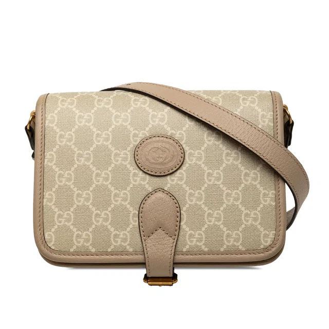 Beige Gucci Mini GG Supreme Interlocking G Crossbody in Beige Coated canvas from Designer Revival
