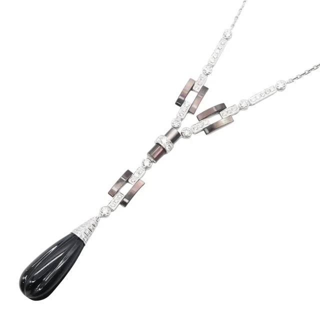 Cartier Agrafe Au750 White Gold Diamond Onyx Necklace in White from LuxUness