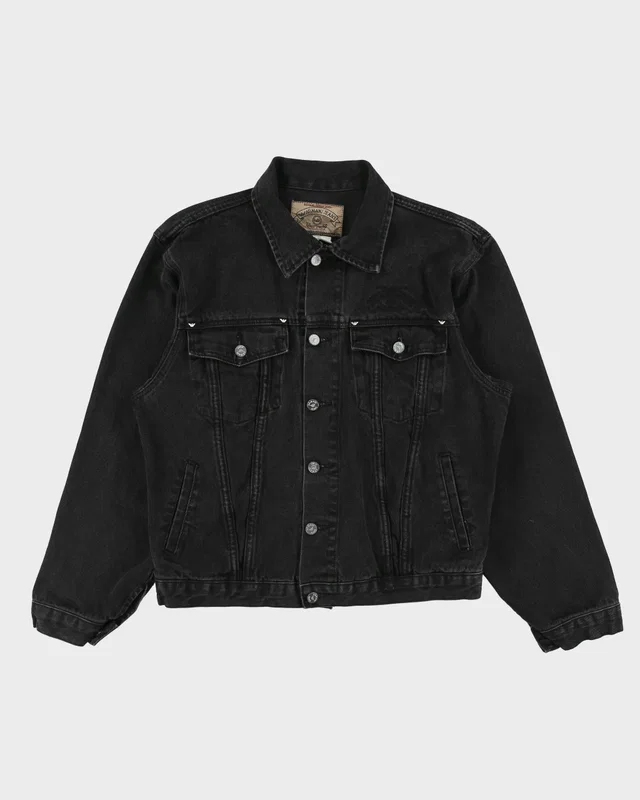 Vintage 1990s Armani Jeans Black Type 3 Denim Jacket - L in Black Denim from Rokit Vintage