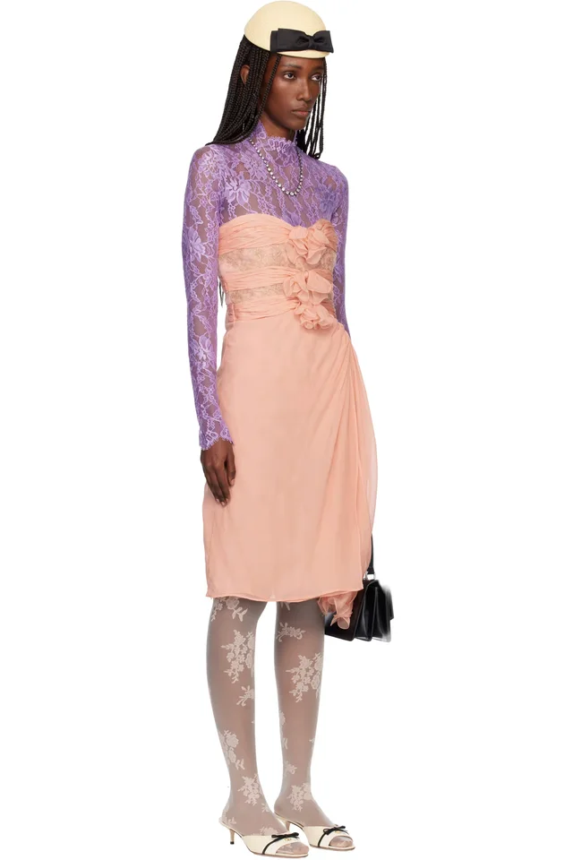Valentino Pink Crepponne Chiffon Midi Dress, photo 2 of 5 from SSENSE