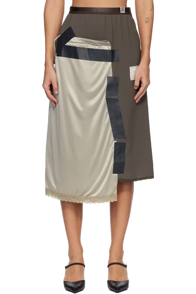 Maison MIHARA YASUHIRO Brown Combined Tape Lingerie Midi Skirt from SSENSE, photo 1 of 1