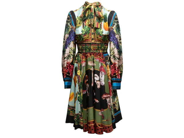 Multicolor Dolce & Gabbana Spring/Sumer 2020 Silk Fruit & Funghi Dress Size IT 38 in Multicolor Silk from Designer Revival