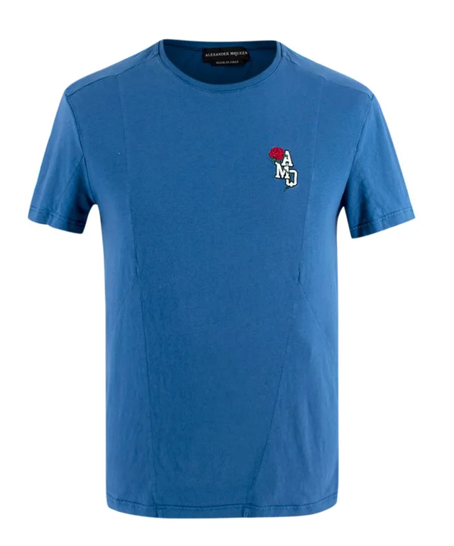 Alexander McQueen Blue Embroidered Logo T-shirt in Blue from HEWI, photo 2 of 2