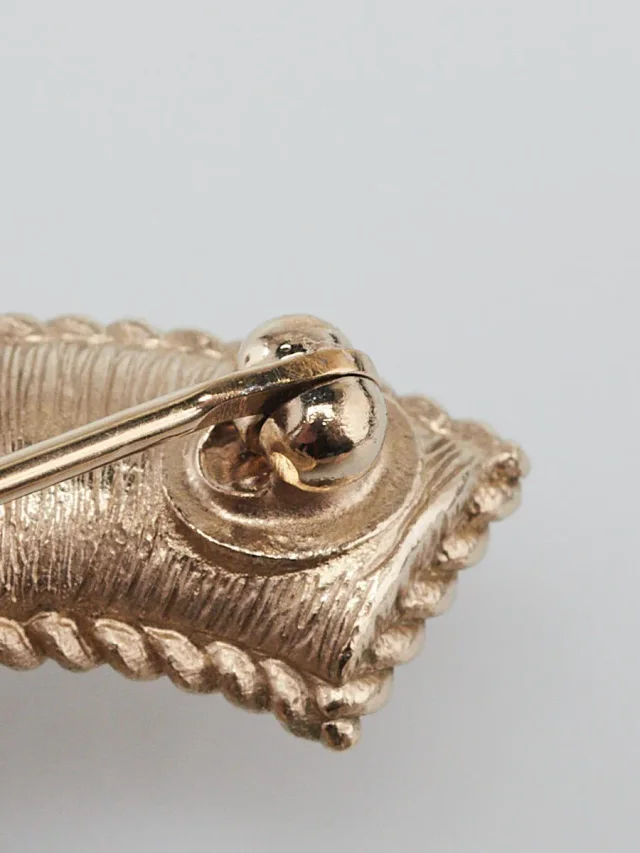 Chanel Gold and Faux Pearl Textured CC Brooch in Gold from Yoogis, photo 9 of 9