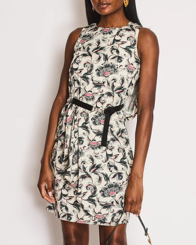 Louis Vuitton White Sleeveless Belted Printed Midi Dress with Cape Detail Size FR 34 (UK 6) in White Lambskin from Sellier, photo 2 of 2