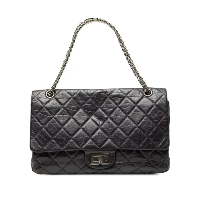 Purple Chanel Quilted Aged Calfskin Reissue 2.55 Double Flap 227 Shoulder Bag in Purple Calfskin from Designer Revival